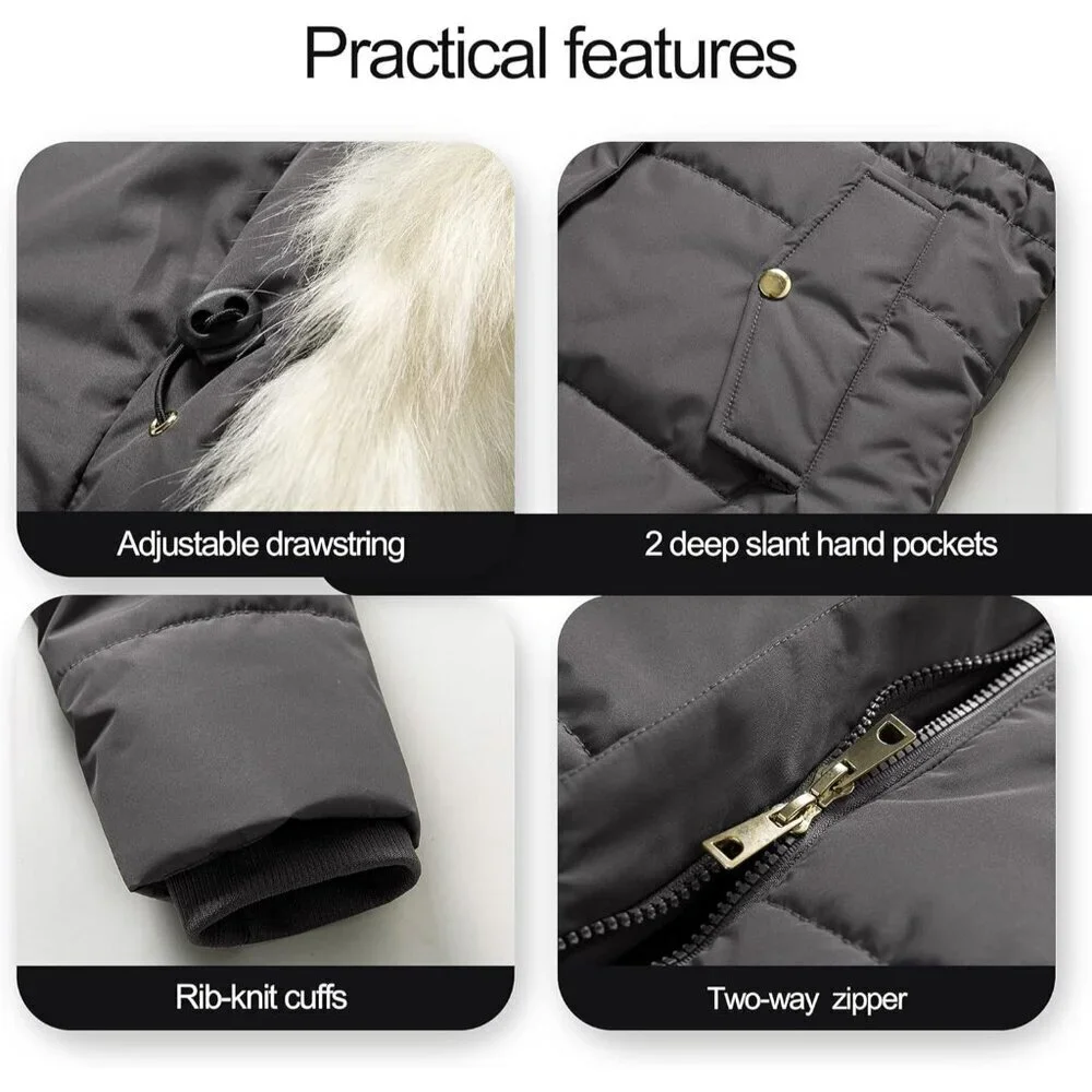 Women's Dark Grey Winter Warm Long Drawstring Waterproof Snow Puffer Jacket
